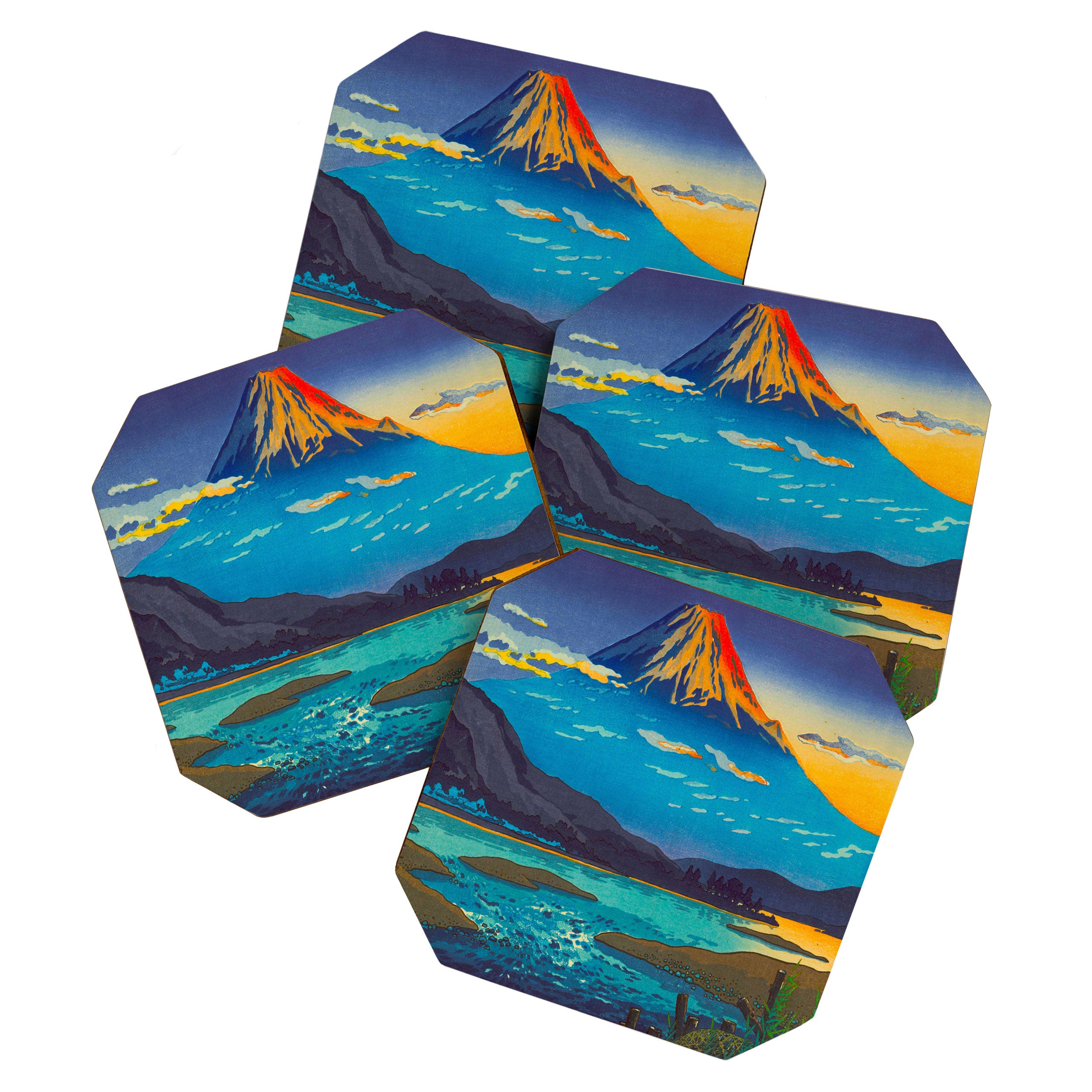 Tsuchiya Koitsu Tokaido Fujikawa Japanese Woodblock Print Sunset Colorful Hues Mountain Landscape Coaster Gallery Image 1