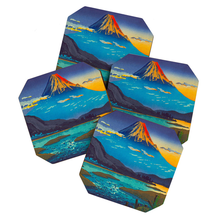 Tsuchiya Koitsu Tokaido Fujikawa Japanese Woodblock Print Sunset Colorful Hues Mountain Landscape Coaster Gallery Image 1