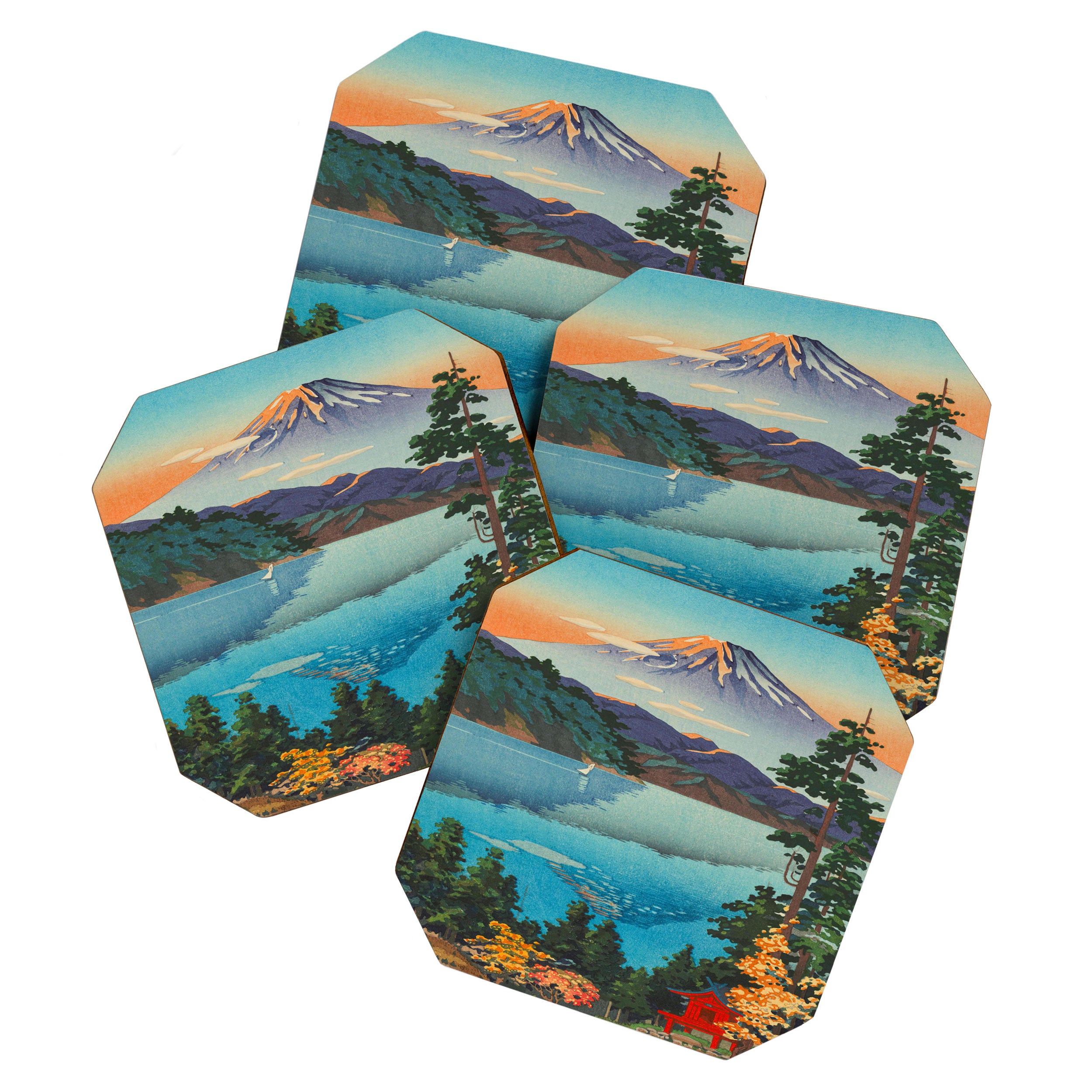 Tsuchiya Koitsu Vintage Japanese Woodblock Print Fall Autumn Mount Fuji Coaster Gallery Image 1