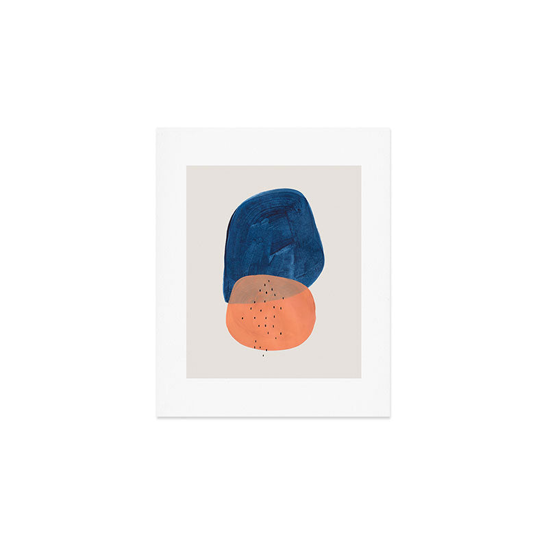 'Twins' Minimalist Modern Mid Century Colorful Navy Blue Tan Shapes by Ejaaz Haniff Art Print Gallery Image 1