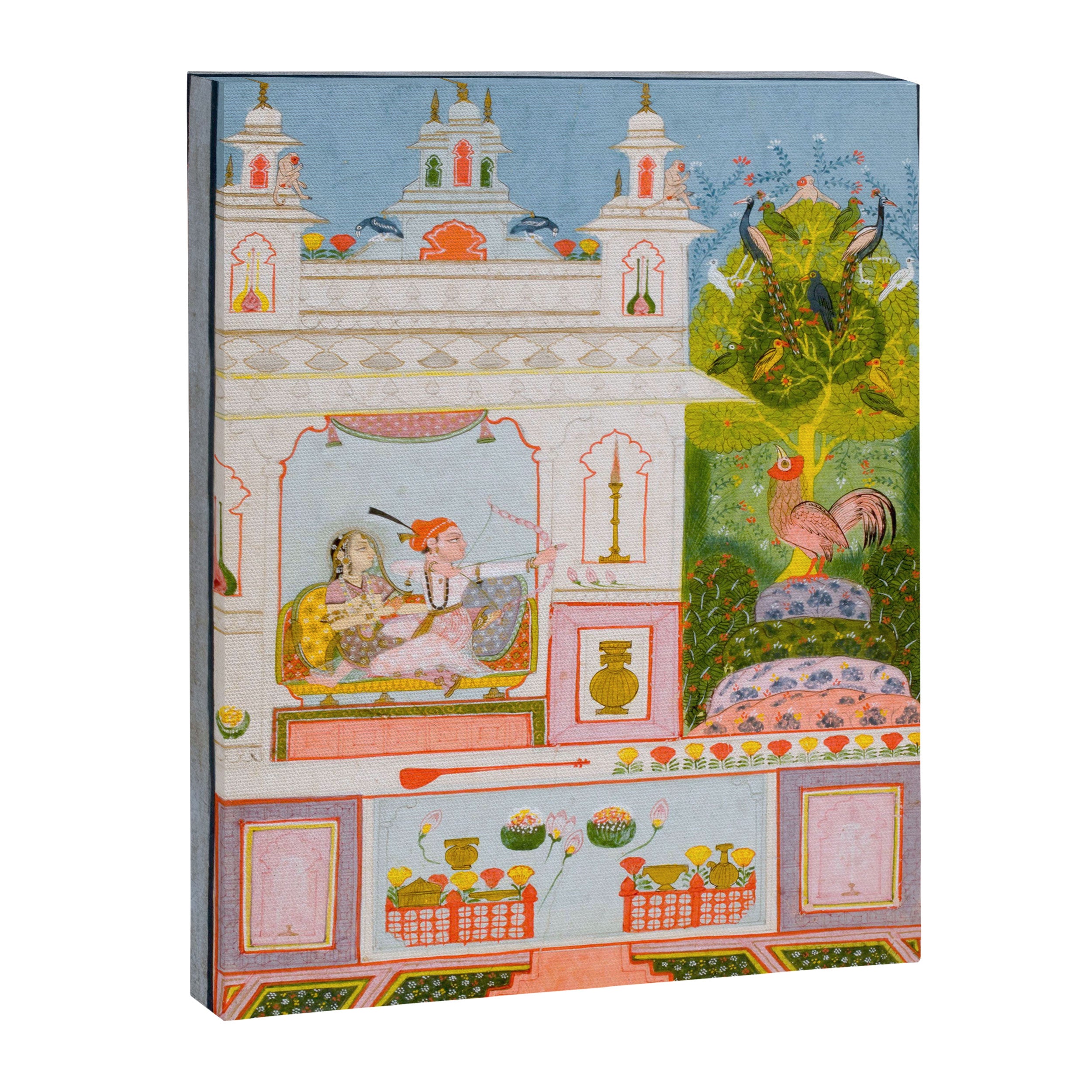 Two Lovers And The Morning Rooster Indian Painted Illustration Canvas Print Gallery Image 6