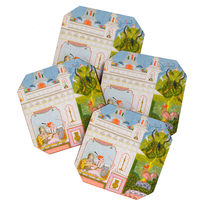 Two Lovers And The Morning Rooster Indian Painted Illustration Coaster Gallery Image 1