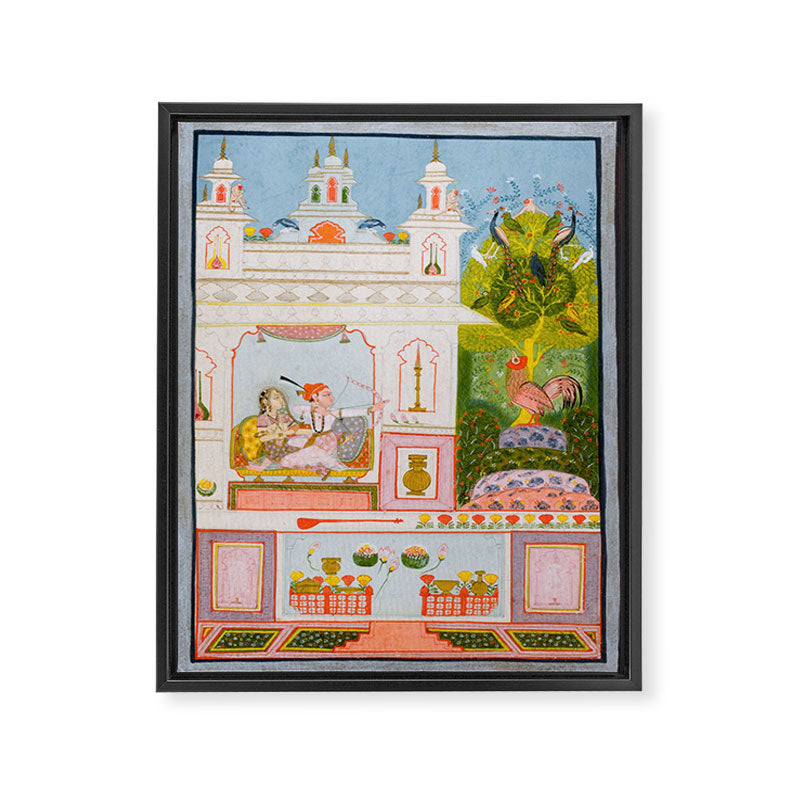 Two Lovers And The Morning Rooster Indian Painted Illustration Framed Canvas Print Gallery Image 6