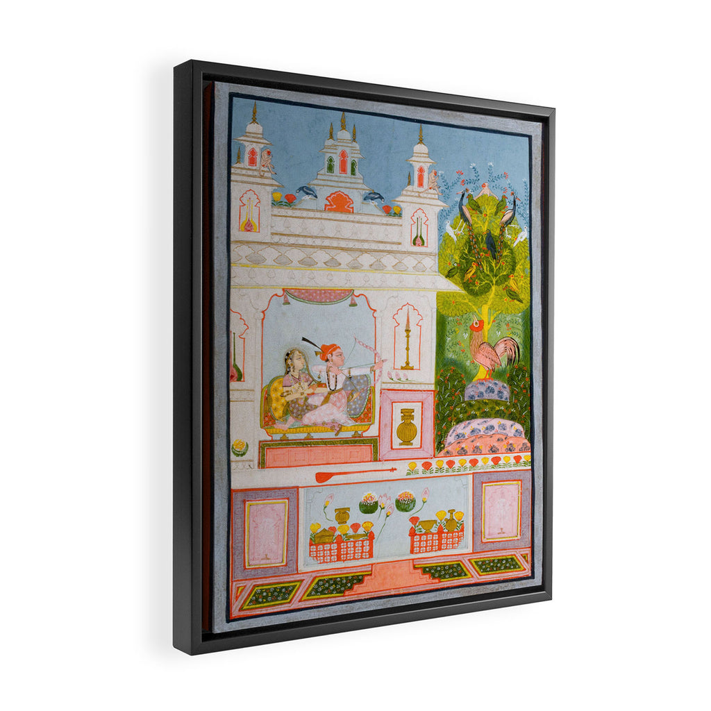 Two Lovers And The Morning Rooster Indian Painted Illustration Framed Canvas Print Gallery Image 2