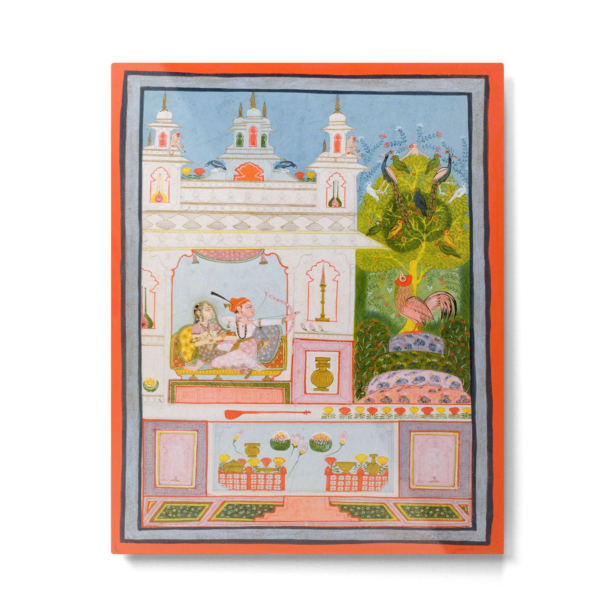 Two Lovers And The Morning Rooster Indian Painted Illustration Metal Print Gallery Image 4
