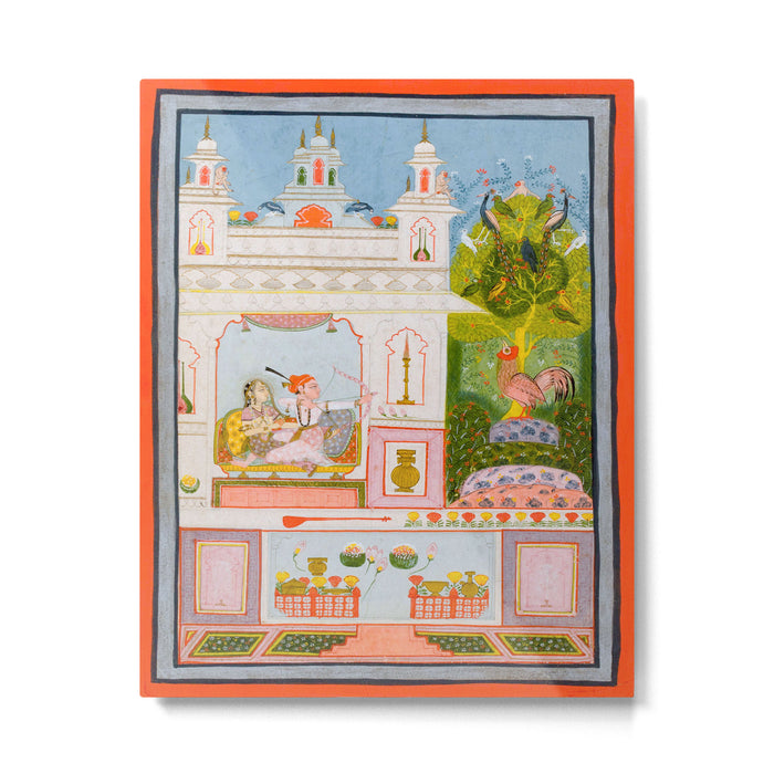 Two Lovers And The Morning Rooster Indian Painted Illustration Metal Print Gallery Image 1