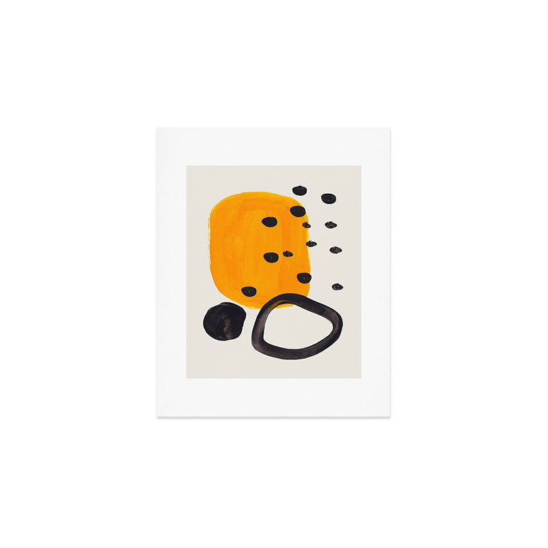 Unique Abstract Unique Mid century Modern Yellow Mustard Black Ring Dots Art Print Gallery Image 1