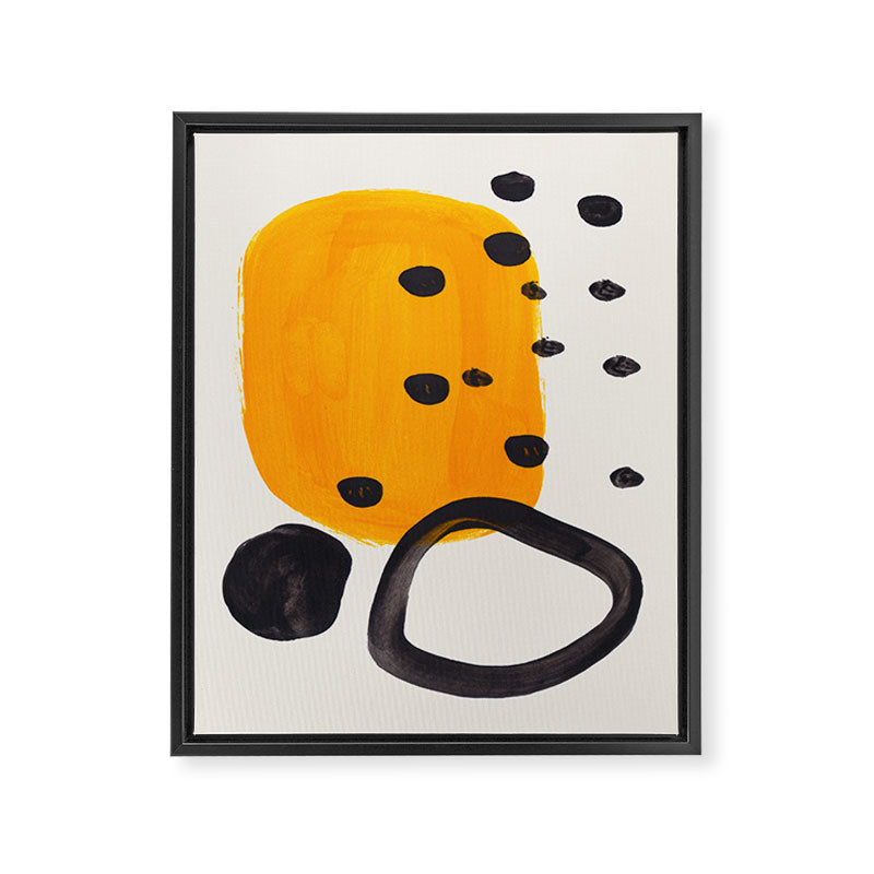Unique Abstract Unique Mid century Modern Yellow Mustard Black Ring Dots Framed Canvas Print Gallery Image 6