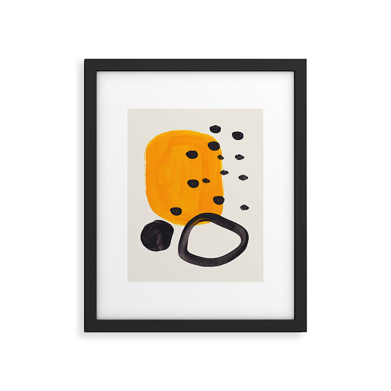 Unique Abstract Unique Mid century Modern Yellow Mustard Black Ring Dots Framed Art Print Gallery Image 5