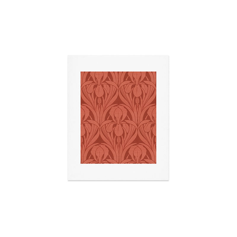 Victorian Iris Damask Pattern Red Orange Art Print Gallery Image 1