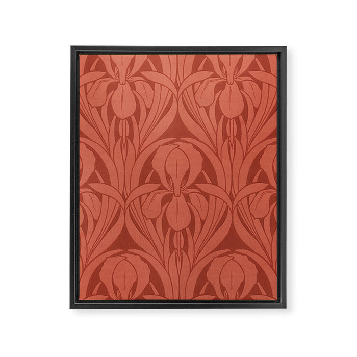 Victorian Iris Damask Pattern Red Orange Framed Canvas Print Gallery Image 1