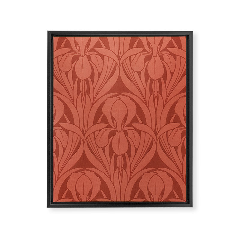 Victorian Iris Damask Pattern Red Orange Framed Canvas Print Gallery Image 6