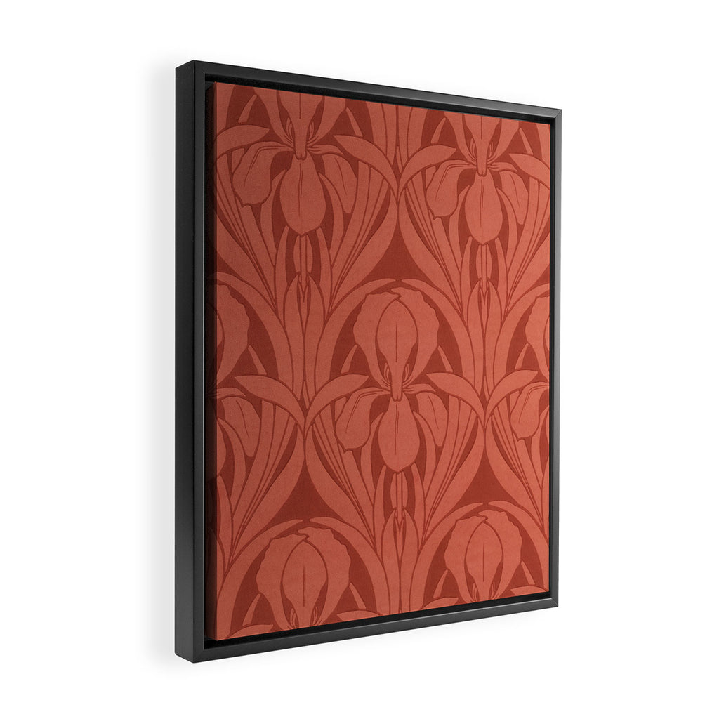 Victorian Iris Damask Pattern Red Orange Framed Canvas Print Gallery Image 2