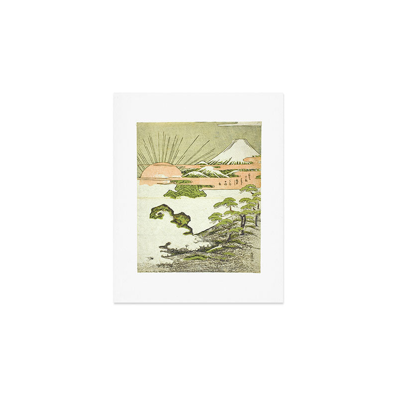 View of Mount Fuji at sunrise on New Year's Day by Isoda Koryusai Art Print Gallery Image 1