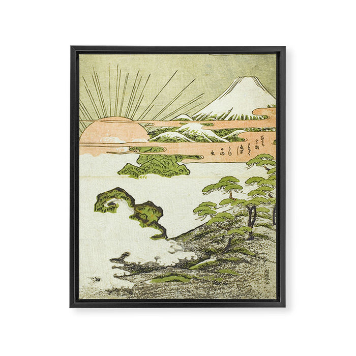 View of Mount Fuji at sunrise on New Year's Day by Isoda Koryusai Framed Canvas Print Gallery Image 1