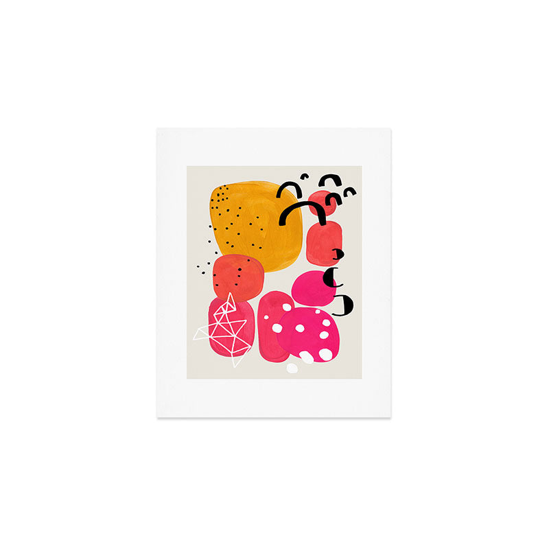 Vintage Fun Minimalist Abstract Colorful Mid century Modern Yellow Magenta Bubbles With Patterns Art Print Gallery Image 1