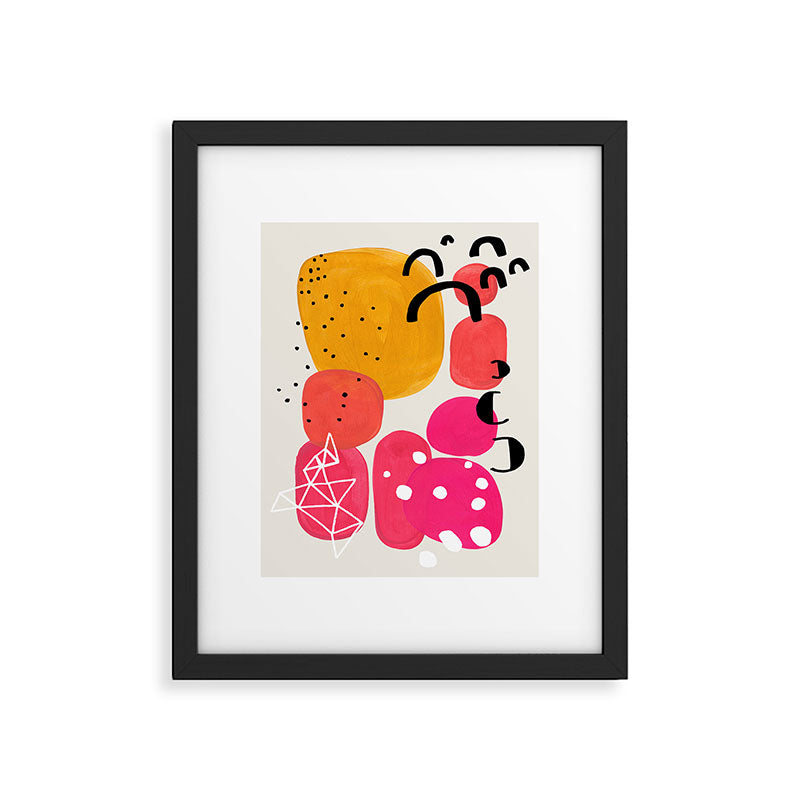 Vintage Fun Minimalist Abstract Colorful Mid century Modern Yellow Magenta Bubbles With Patterns Framed Art Print Gallery Image 5