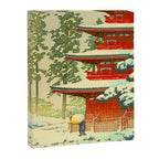Vintage Japanese Woodblock Print Japanese Shinto Shrine Red Pagoda With Snow Capped Trees Canvas Print Gallery Image 6
