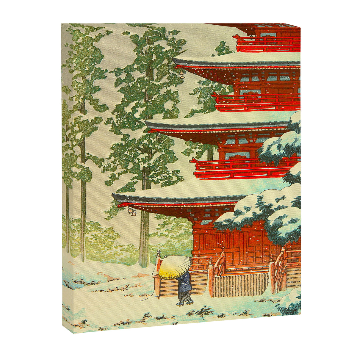 Vintage Japanese Woodblock Print Japanese Shinto Shrine Red Pagoda With Snow Capped Trees Canvas Print Gallery Image 6