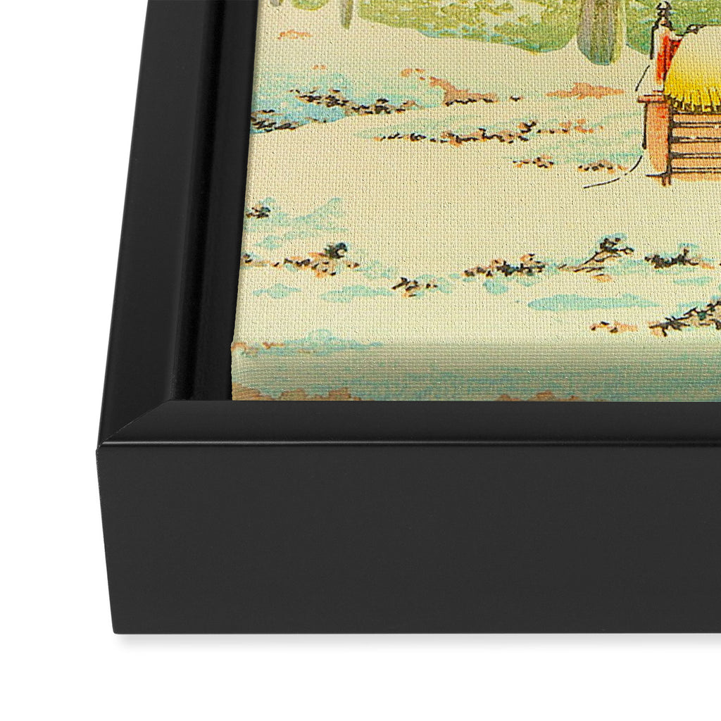 Vintage Japanese Woodblock Print Japanese Shinto Shrine Red Pagoda With Snow Capped Trees Framed Canvas Print Gallery Image 3