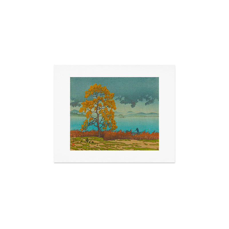 Vintage Japanese Woodblock Print Autumn Japanese Landscape Field Tall Tree Art Print Gallery Image 1