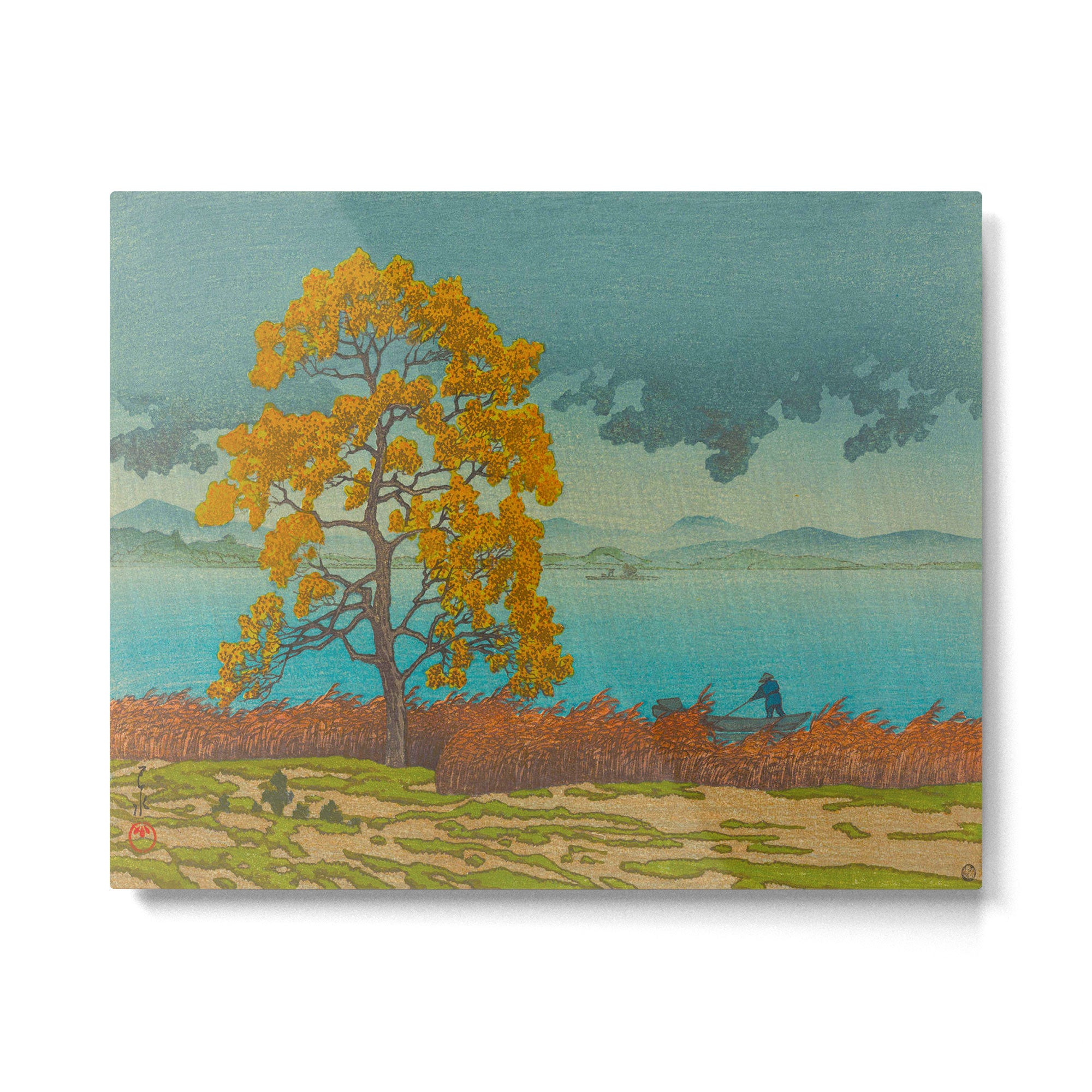 Vintage Japanese Woodblock Print Autumn Japanese Landscape Field Tall Tree Metal Print Gallery Image 4