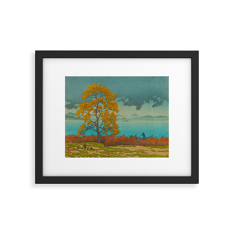 Vintage Japanese Woodblock Print Autumn Japanese Landscape Field Tall Tree Framed Art Print Gallery Image 5