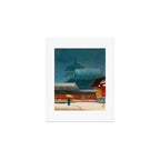 Vintage Japanese Woodblock Print Japanese Red Shinto Shrine Pagoda Winter Snow Art Print Gallery Image 1