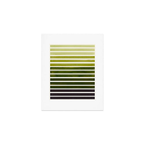 Watercolor Gouache Mid Century Modern Minimalist Colorful Olive Green Stripes Art Print Gallery Image 1