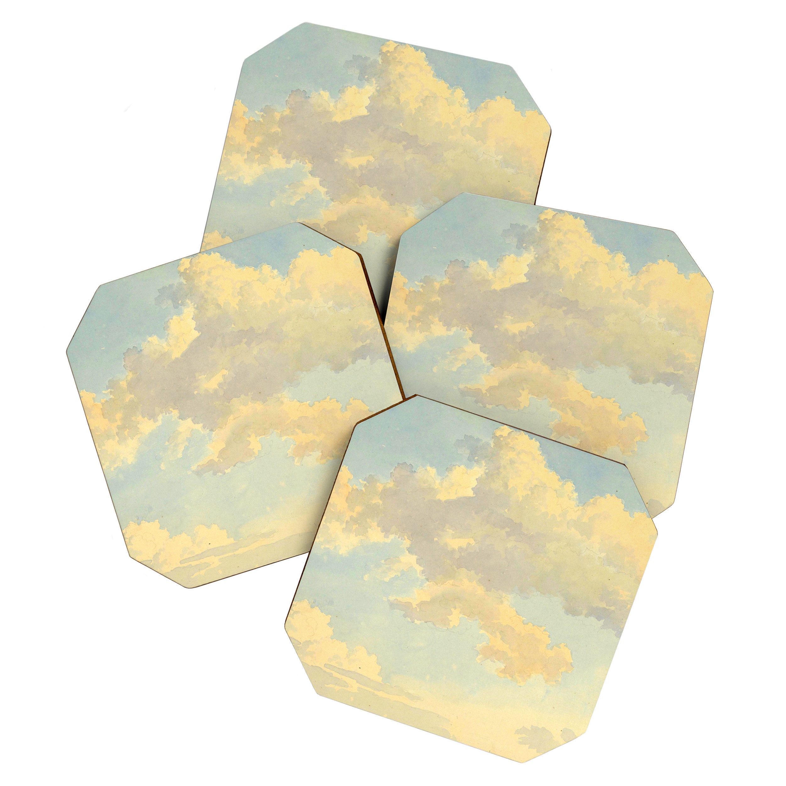 Watercolor Sunrise Clouds Heavenly Pastel Warm Colors Coaster Gallery Image 1