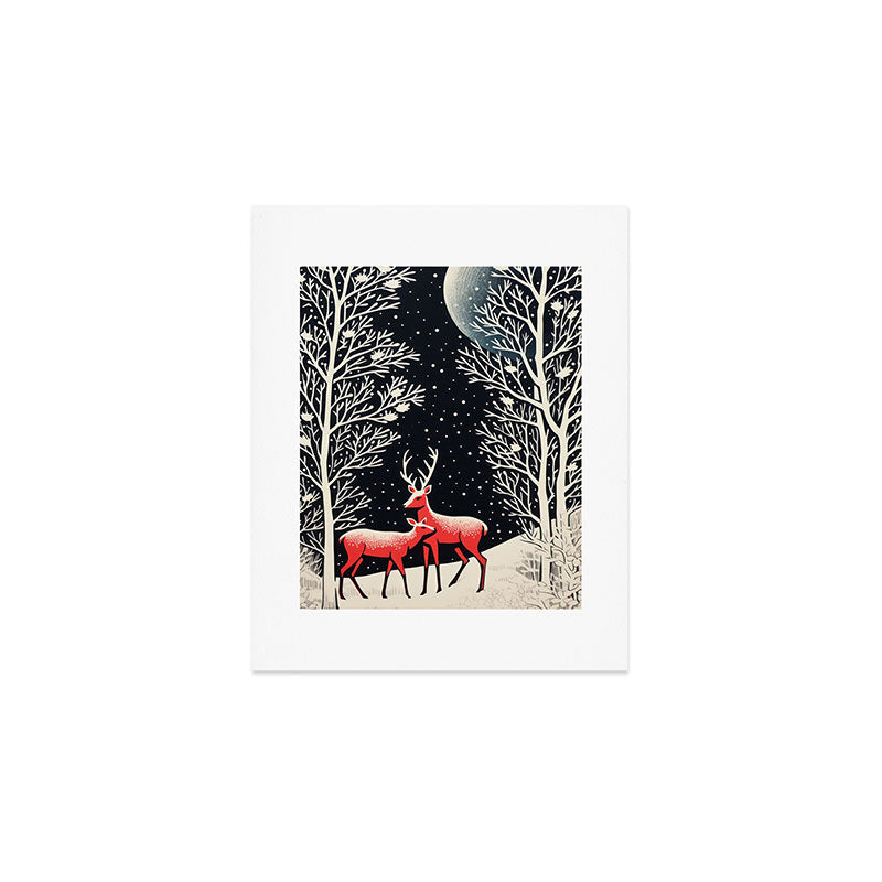 Winter Deer Pair Art Print Gallery Image 1
