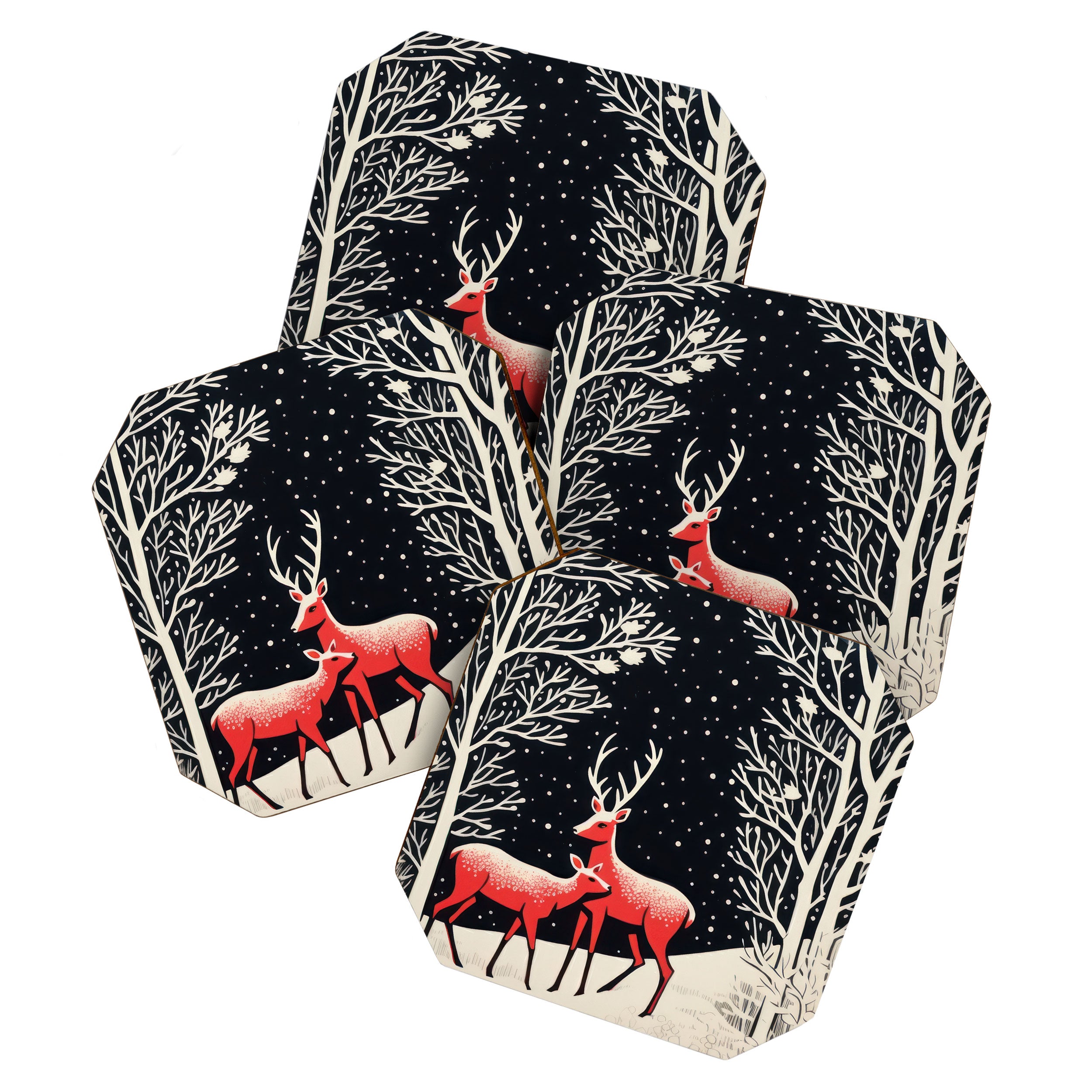 Winter Deer Pair Coaster Gallery Image 1