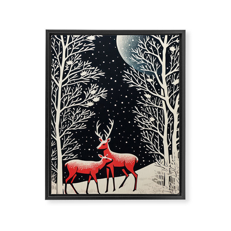 Winter Deer Pair Framed Canvas Print Gallery Image 6