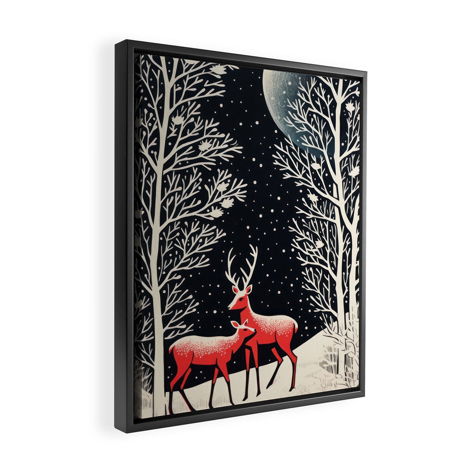 Winter Deer Pair Framed Canvas Print Gallery Image 2