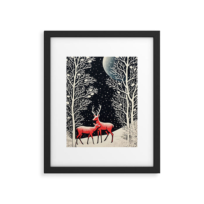 Winter Deer Pair Framed Art Print Gallery Image 1