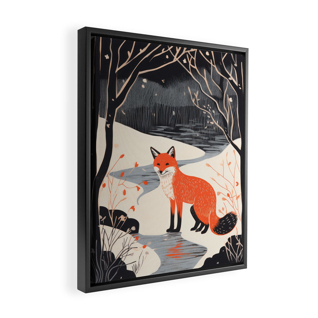 Winter River Fox Framed Canvas Print Gallery Image 2