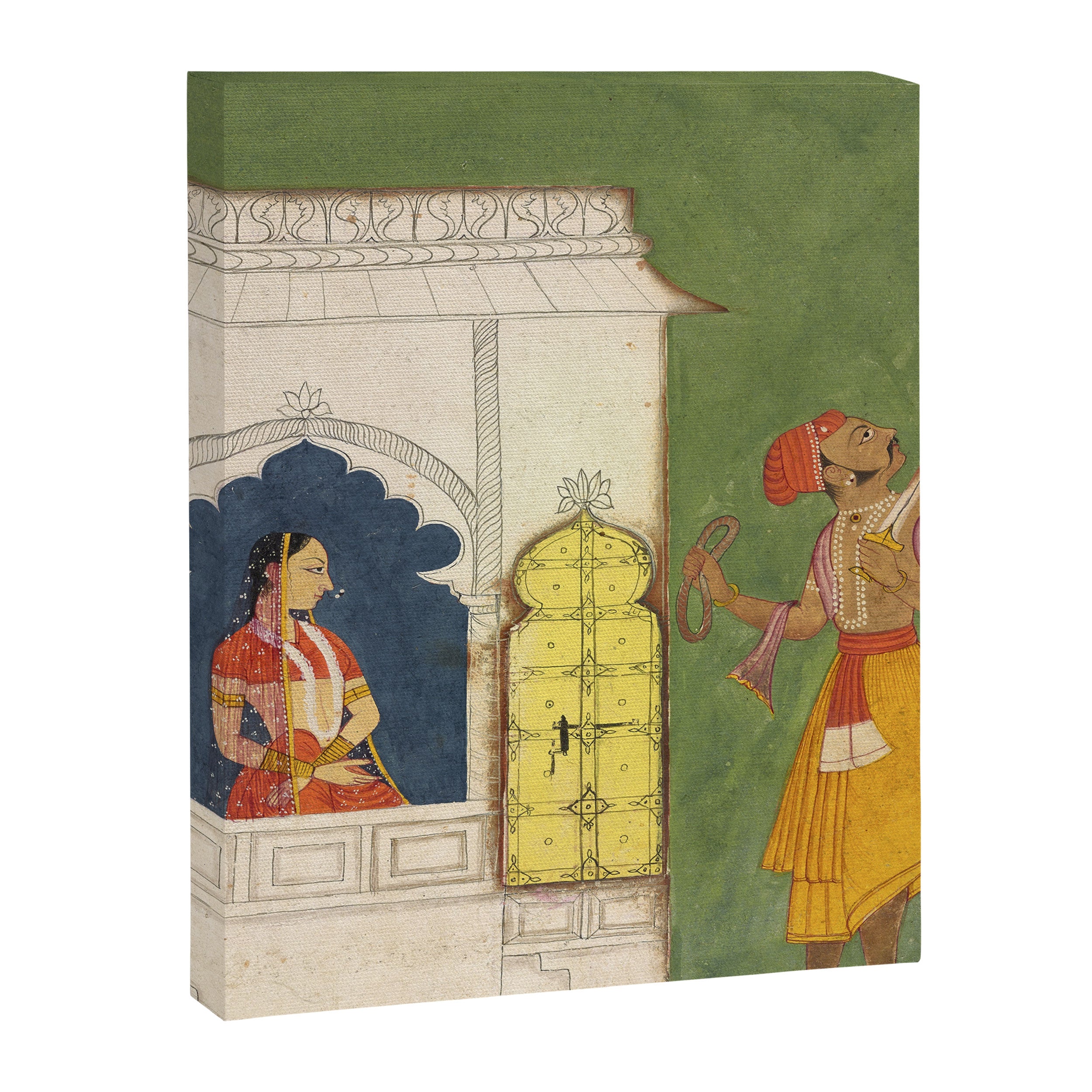 Woman gazing at warrior Indian Painted Illustration Canvas Print Gallery Image 8