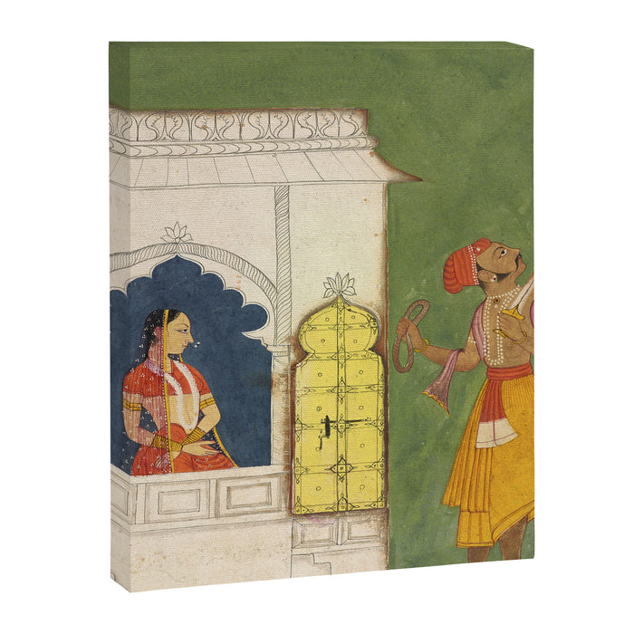 Woman gazing at warrior Indian Painted Illustration Canvas Print Gallery Image 1