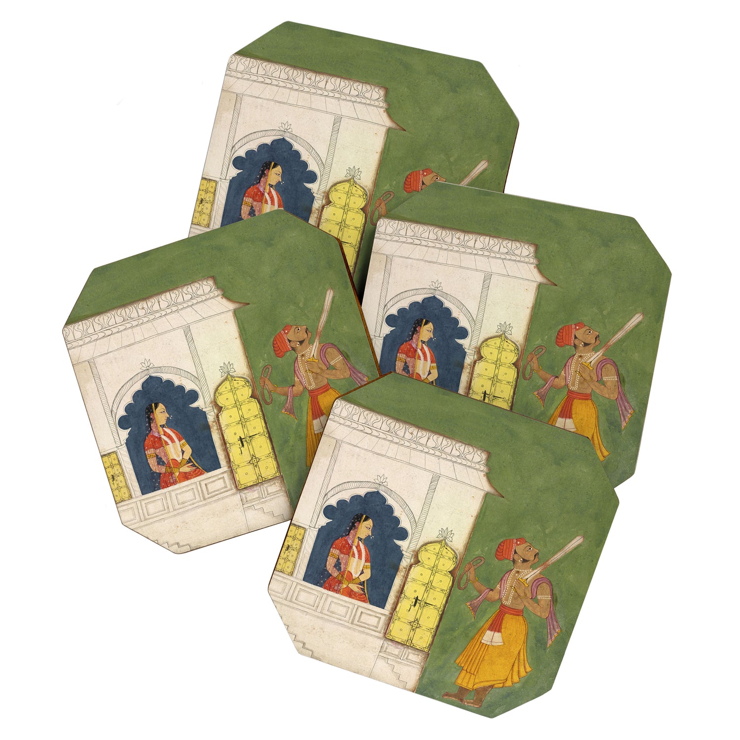 Woman gazing at warrior Indian Painted Illustration Coaster Gallery Image 1