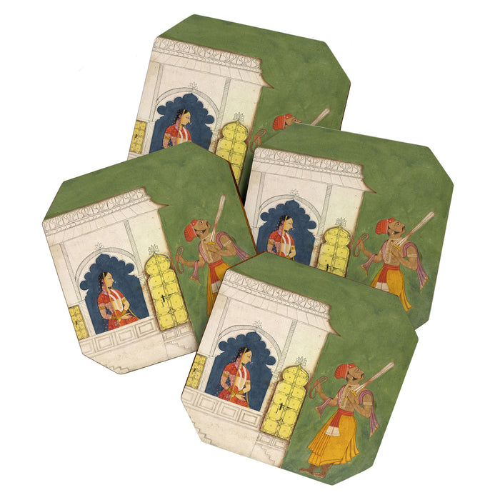 Woman gazing at warrior Indian Painted Illustration Coaster Gallery Image 1