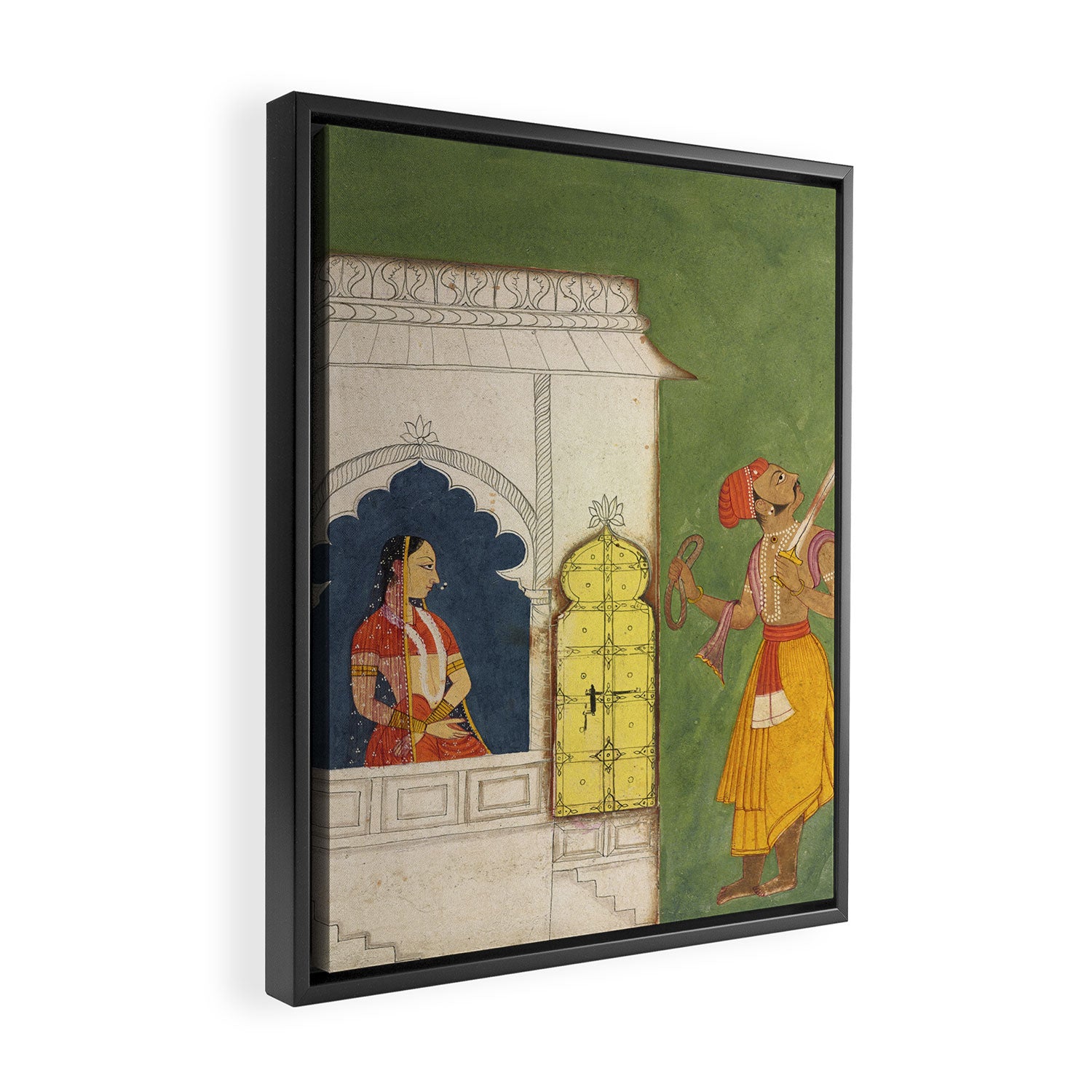 Woman gazing at warrior Indian Painted Illustration Framed Canvas Print Gallery Image 2