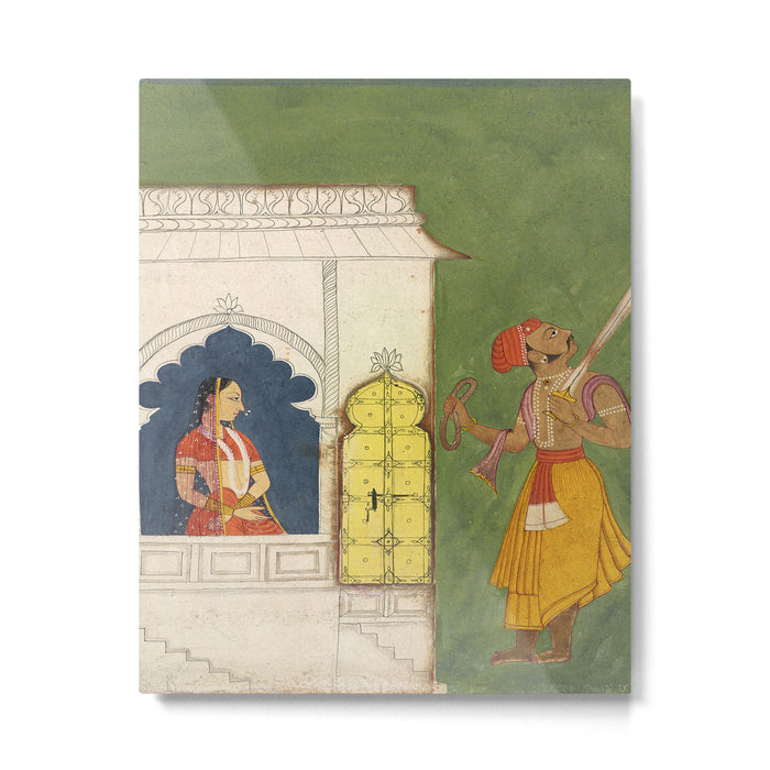 Woman gazing at warrior Indian Painted Illustration Metal Print Gallery Image 1