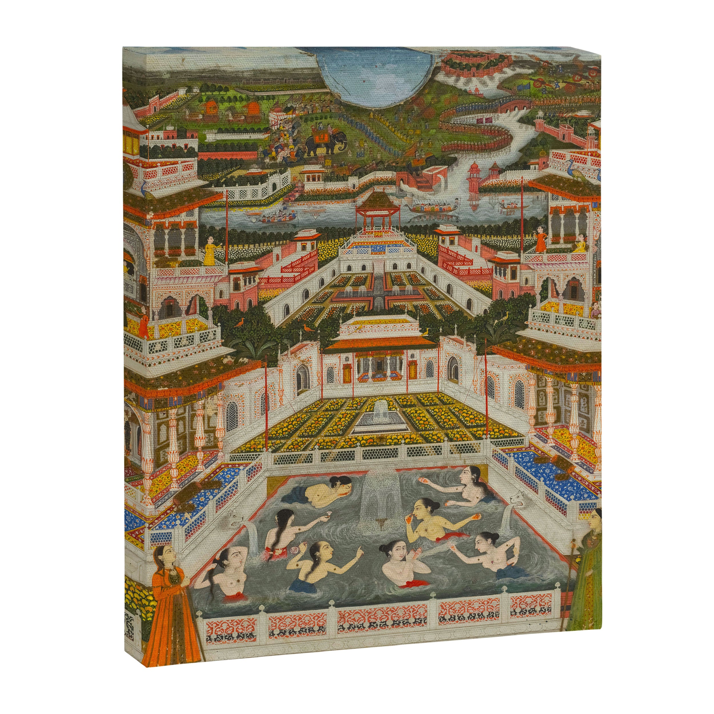 Women bathing before an architectural panorama c. 1765 Fayzullah (Indian, active c. 1730-1765) India, Lucknow, Mughal Indian Miniature Painting  Canvas Print Gallery Image 6
