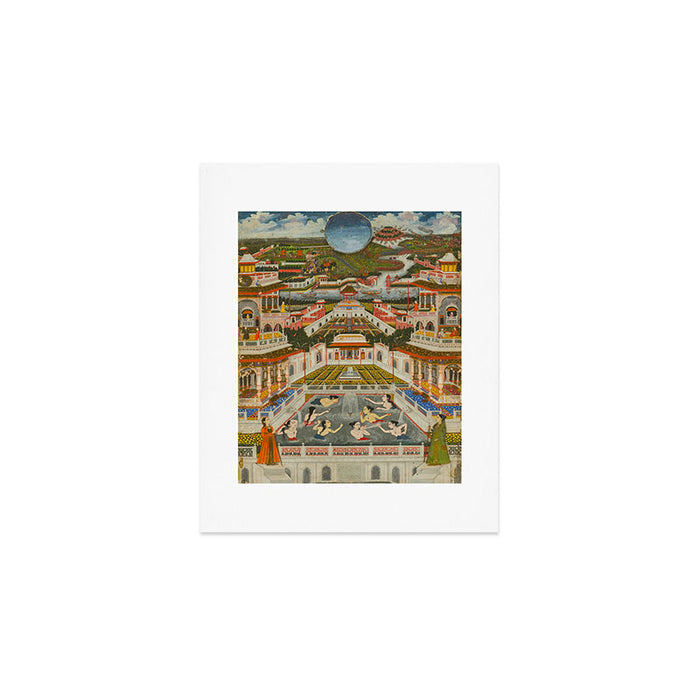 Women bathing before an architectural panorama c. 1765 Fayzullah (Indian, active c. 1730-1765) India, Lucknow, Mughal Indian Miniature Painting  Art Print Gallery Image 1