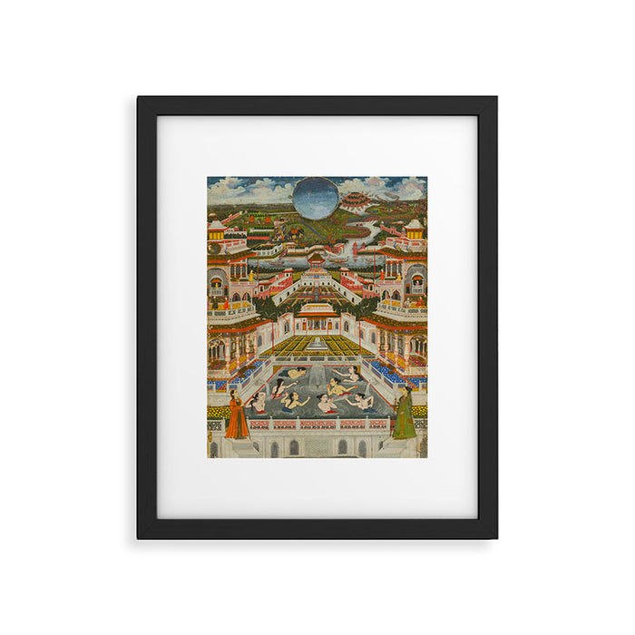 Women bathing before an architectural panorama c. 1765 Fayzullah (Indian, active c. 1730-1765) India, Lucknow, Mughal Indian Miniature Painting  Framed Art Print Gallery Image 1