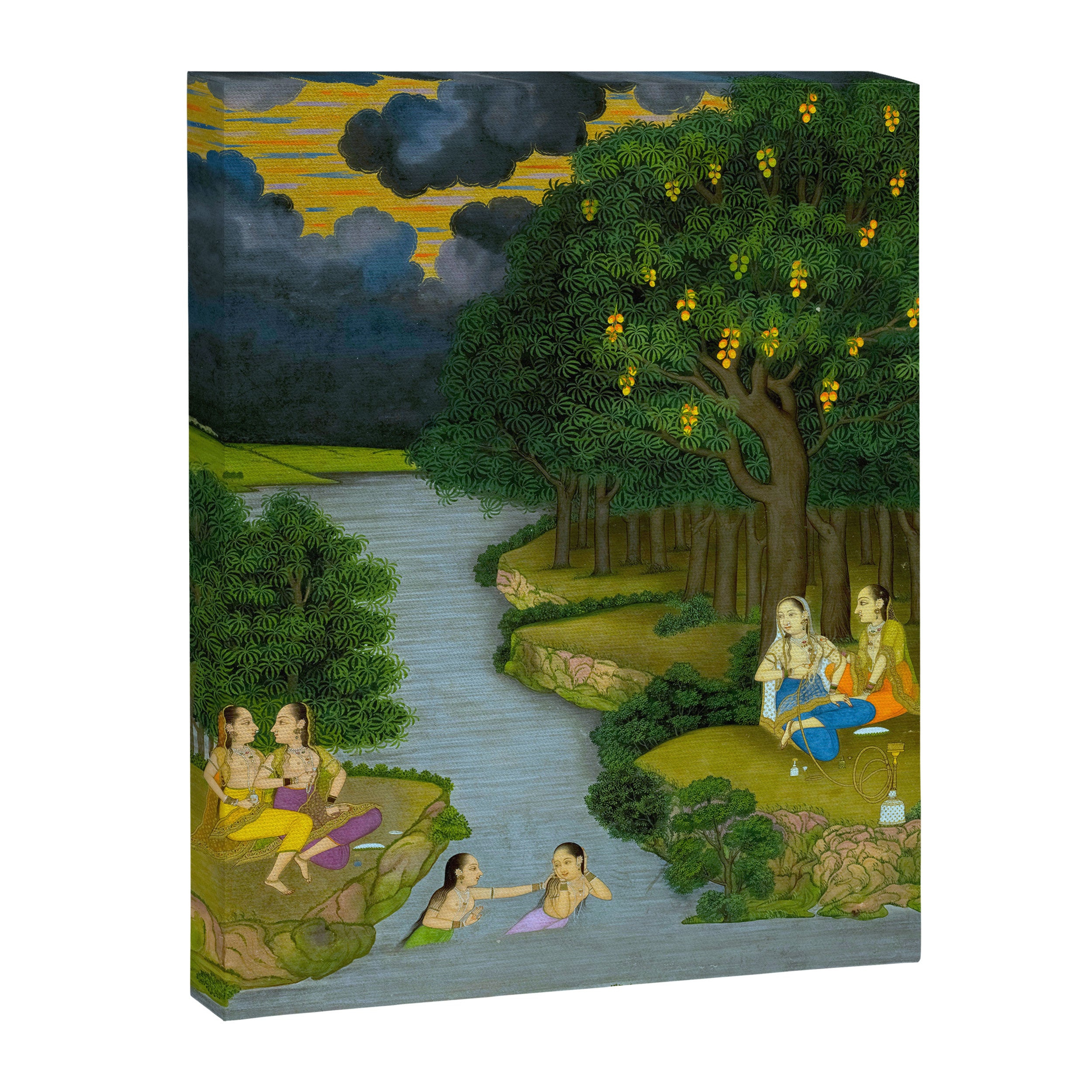 Women enjoying the river at the forestâs edge Indian Miniature Painting  Canvas Print Gallery Image 6