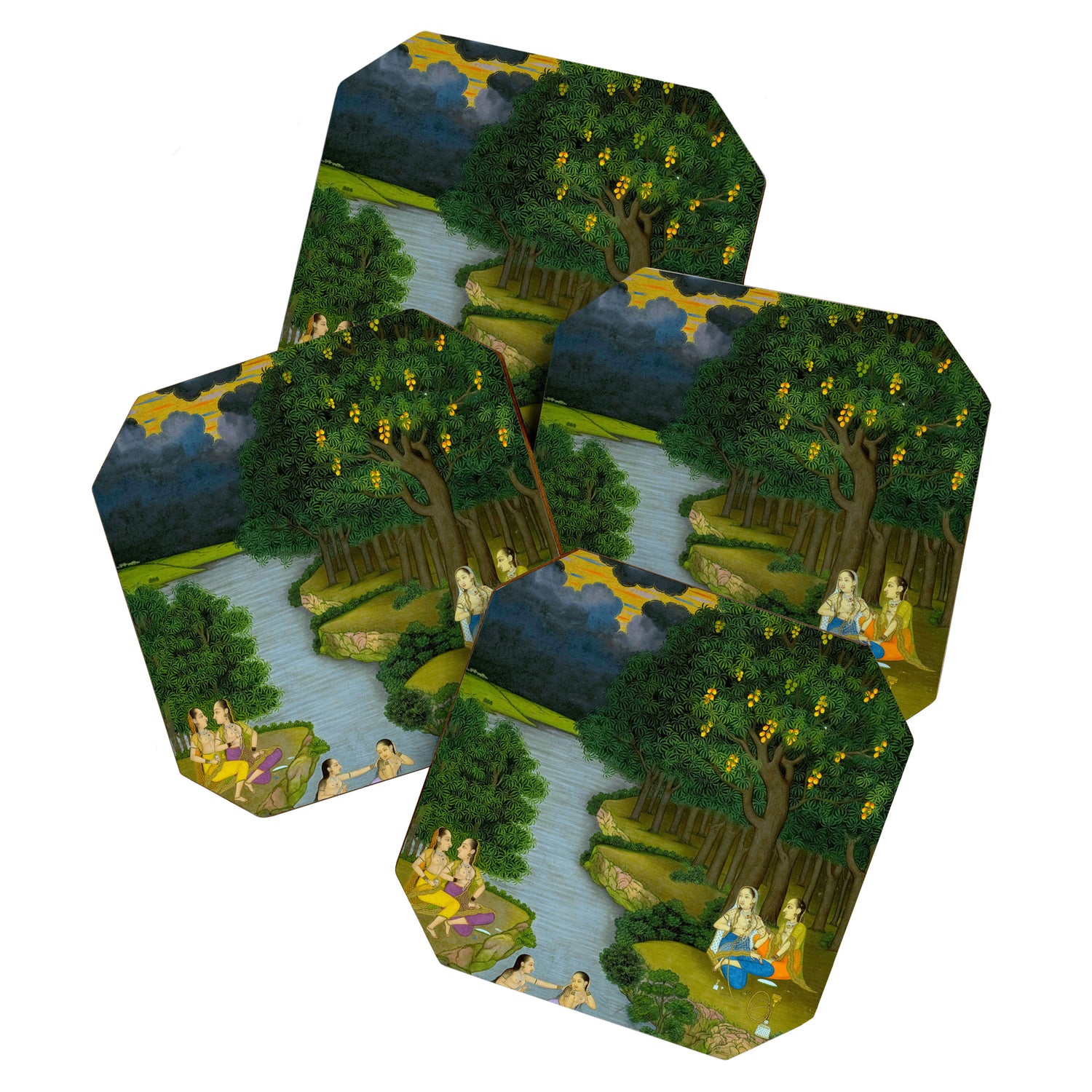 Women enjoying the river at the forestâs edge Indian Miniature Painting  Coaster Gallery Image 1