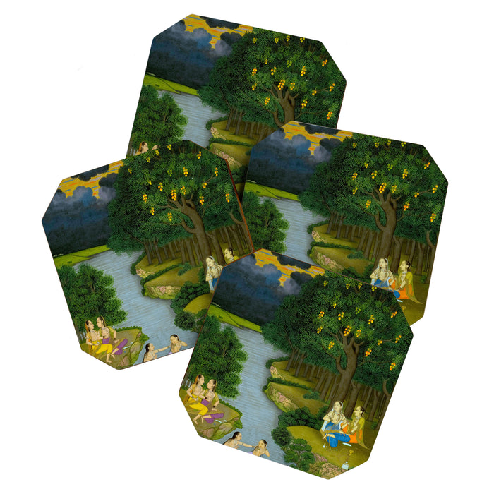 Women enjoying the river at the forestâs edge Indian Miniature Painting  Coaster Gallery Image 1