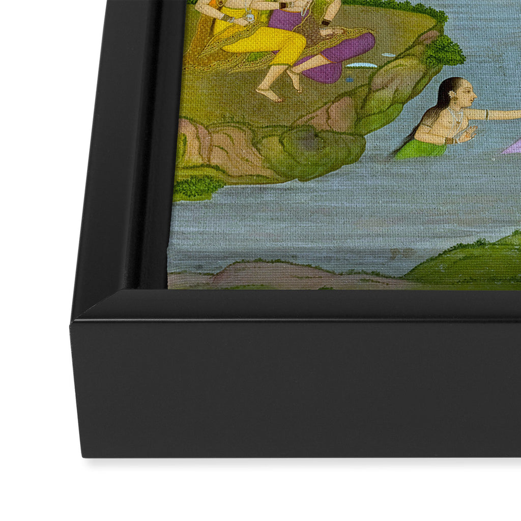 Women enjoying the river at the forestâs edge Indian Miniature Painting  Framed Canvas Print Gallery Image 3