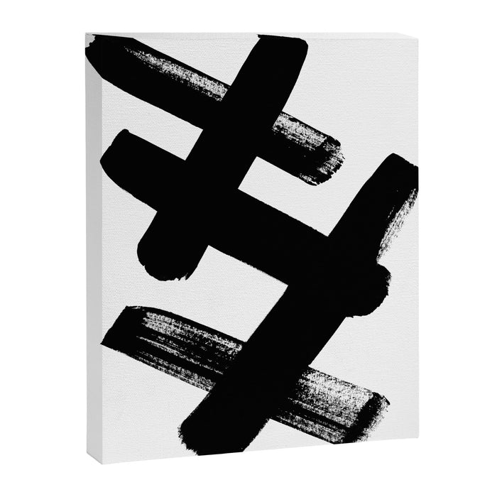 X Black & White Minimalist Abstract Mid century Ink Art Dark Brush Strokes Canvas Print Gallery Image 1